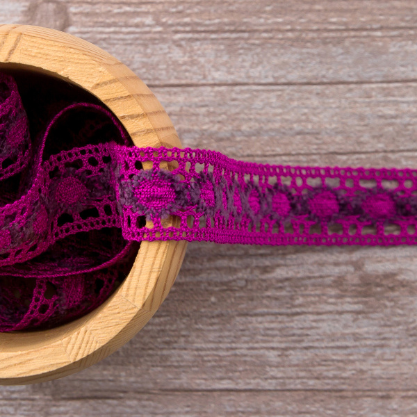 Мерсеризованное хлопковое кружево, 20 мм, цвет фуксия. Арт 3682/25