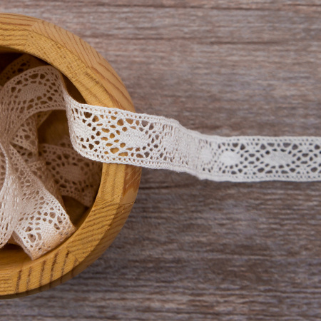 Мерсеризованное хлопковое кружево, 16 мм, белый. Арт 2109/01