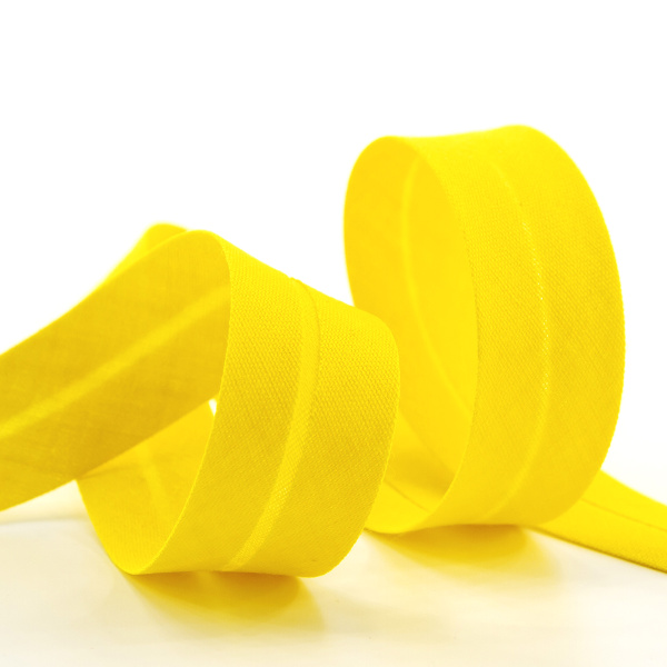 Косая бейка хлопок/полиэстер 20 мм, 25 м, цвет 32, желтый. Арт 6120-20мм-32            