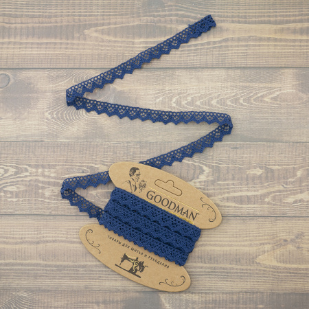 Кружево плетеное, 12 мм, цвет синий, 100% хлопок, 5 м. Арт K-5004-242