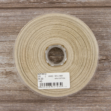 Косая бейка хлопок/лён, 20 мм, 20 м, цвет 145, серо-коричневый. Арт 6602-20мм-143