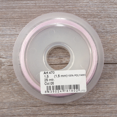 Шнур атласный SAFISA 1,5 мм, 25 м, цвет 05, розовый. Арт 470-05                  