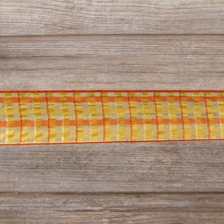 Лента органза с рисунком клетка SAFISA, 38 мм, 15 м, цвет 02, оранжевый. Арт 25216-38-02              