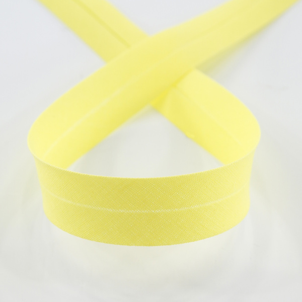 Косая бейка хлопок/полиэстер 20 мм, 25 м, цвет 109, лимонный. Арт 6120-20мм-109           