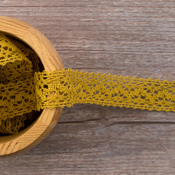 Мерсеризованное хлопковое кружево, 20 мм, цвет горчичный. Арт 3037/62                 