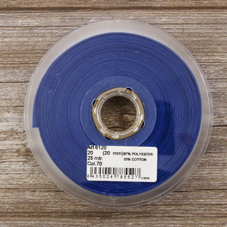 Косая бейка хлопок/полиэстер 20 мм, 25 м, цвет 70, насыщенный синий. Арт 6120-20мм-70            
