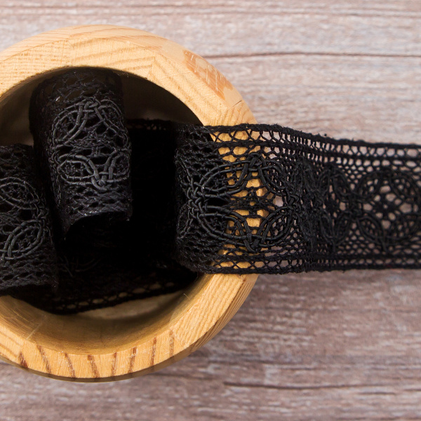 Мерсеризованное хлопковое кружево, 35 мм, цвет черный. Арт 2223/14