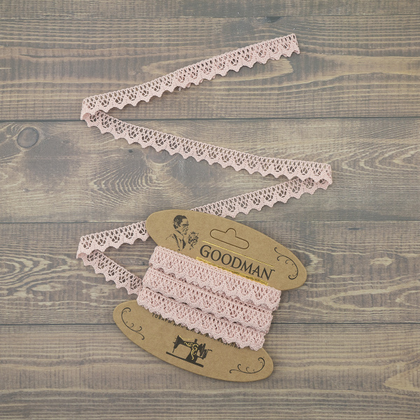 Кружево плетеное, 12 мм, цвет розовый, 100% хлопок, 5 м. Арт K-5004-268