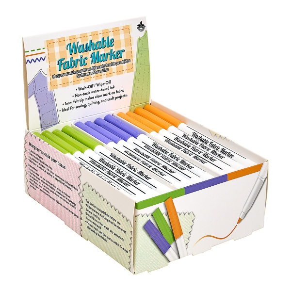 Маркер для ткани смывающийся водой, 60 шт. в прикассовом стенде (3 цвета х 20 шт на каждый цвет).арт