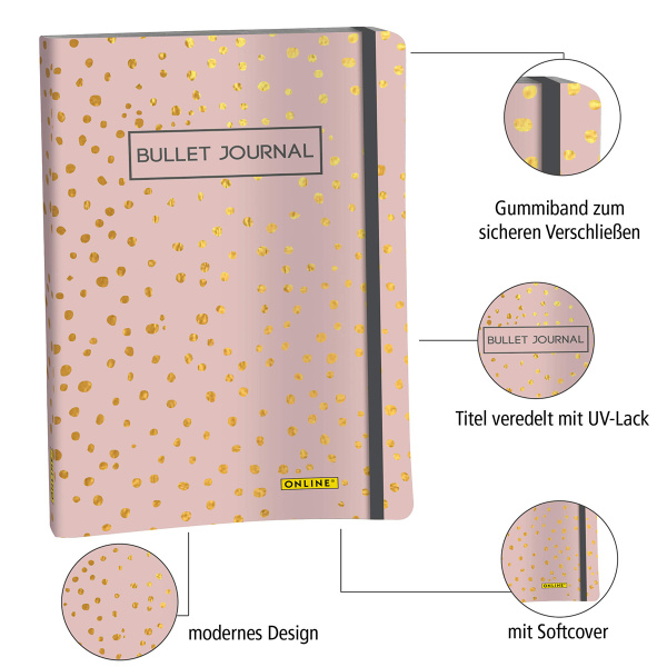 Скетчбук "Bullet Journal" с разметкой, А5, 72 листа. 120г/м2, дизайн обложки "Spotlights Rose". Арт 70042