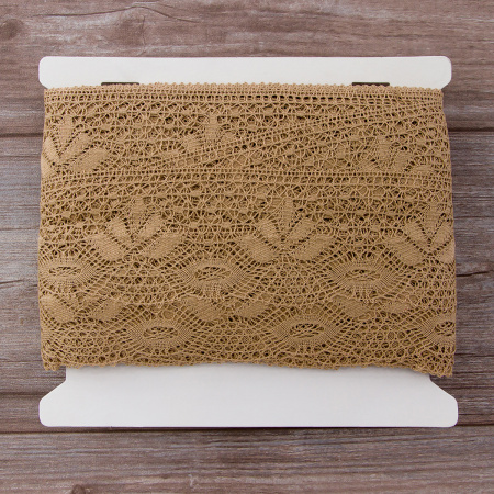 Мерсеризованное хлопковое кружево, 70 мм, цвет бежевый. Арт 3185/T3