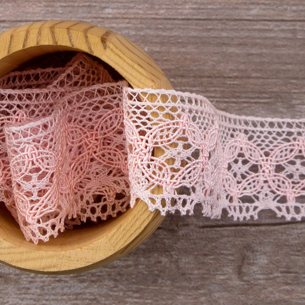 Мерсеризованное хлопковое кружево, 35 мм, цвет розовый. Арт 2222/06