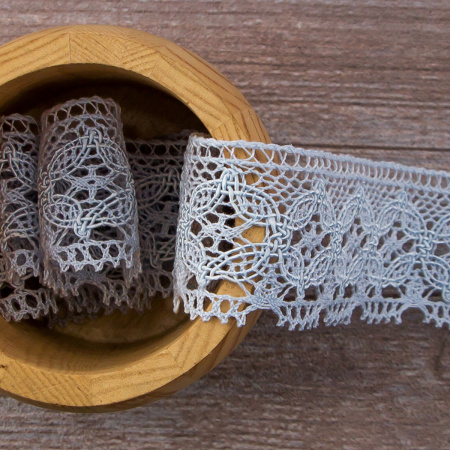 Мерсеризованное хлопковое кружево, 35 мм, цвет голубой. Арт 2222/19