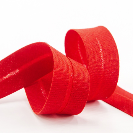 Косая бейка хлопок/полиэстер 20 мм, 25 м, цвет 14, красный. Арт 6120-20мм-14            