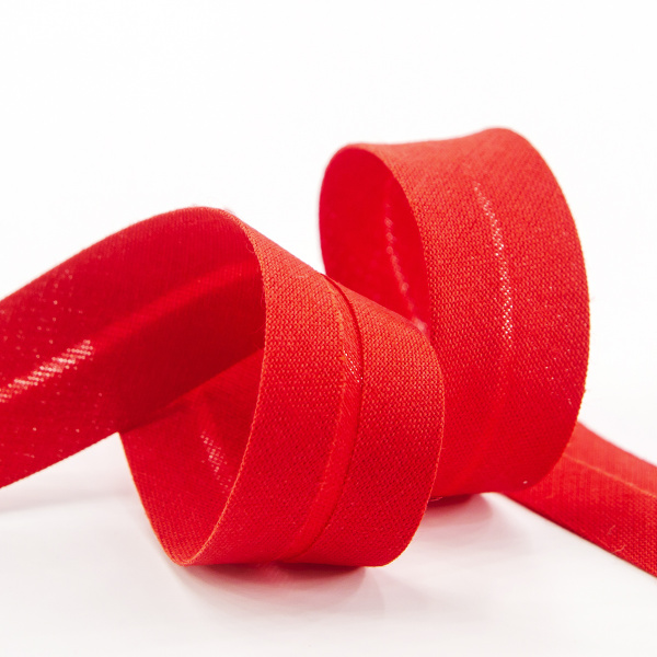 Косая бейка хлопок/полиэстер 20 мм, 25 м, цвет 14, красный. Арт 6120-20мм-14            