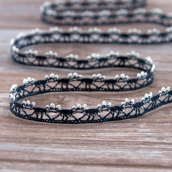 Мерсеризованное хлопковое кружево, 10 мм, цвет синий деним с белым. Арт 3480/G9                 