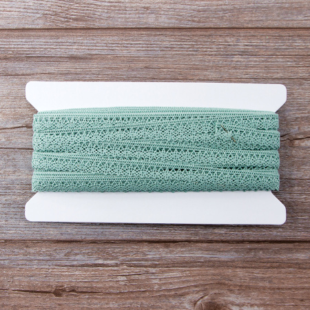 Мерсеризованное хлопковое кружево, 12 мм, цвет серо-бирюзовый. Арт 3267/8K