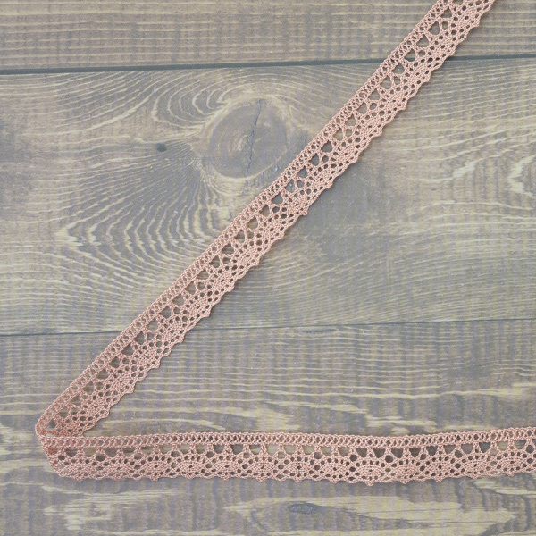 Кружево плетеное, 10 мм, цвет бледно-розовый, 100% хлопок, 5 м. Арт K-5001-87