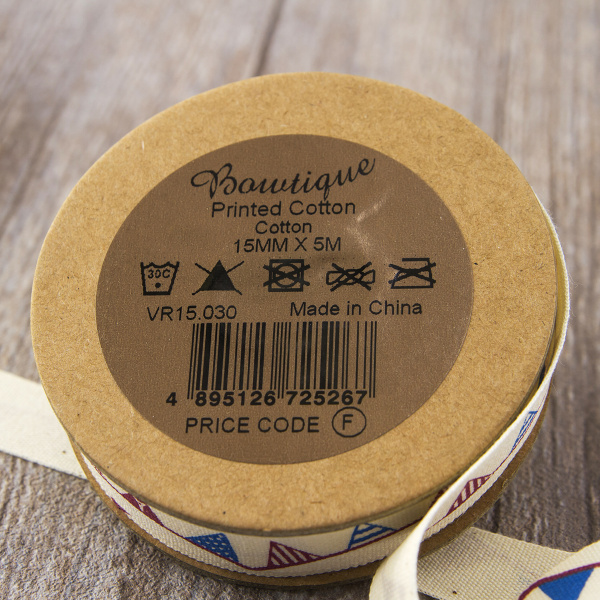 Лента хлопковая на картонной мини-катушке "Флажки". Арт VR15.030