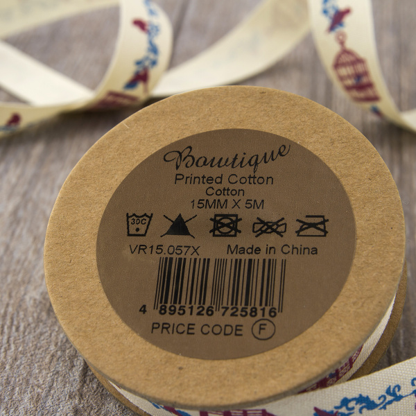 Лента хлопковая на картонной мини-катушке "Клетка для птиц". Арт VR15.057X