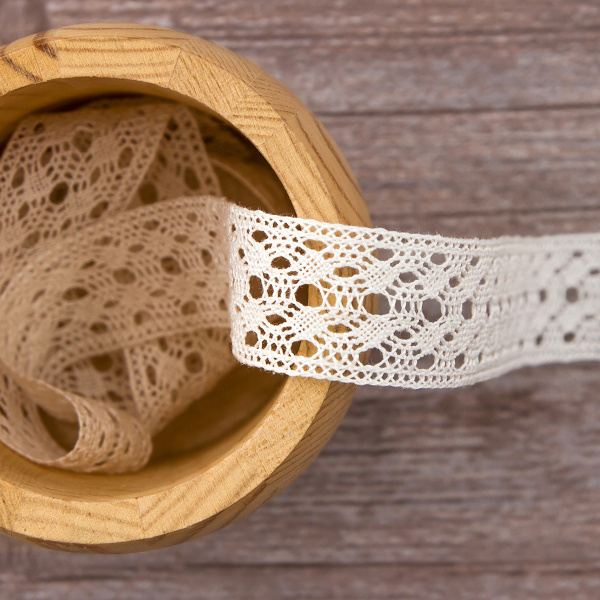 Мерсеризованное хлопковое кружево, 26 мм, шампань. Арт 2131/72