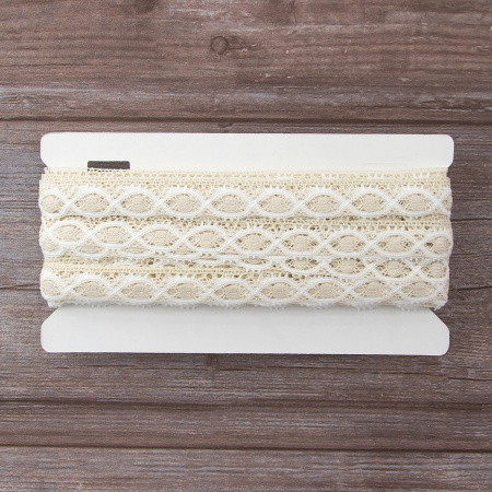 Мерсеризованное хлопковое кружево, 20 мм, цвет сливочный с белым. Арт 3489/30