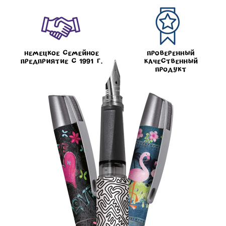 Ручка перьевая "College" для левши, с синим картриджем, размер пера M, 0.5 мм, принт "Be Happy". Арт 61181/3D