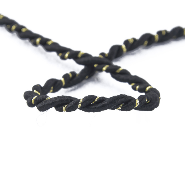 Шнур витой PEGA, черный с золотом, 5 мм. Арт 845219850DA704       