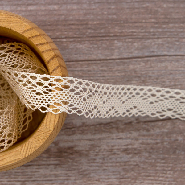 Мерсеризованное хлопковое кружево, 20 мм, цвет сливочный. Арт 1796/02                 
