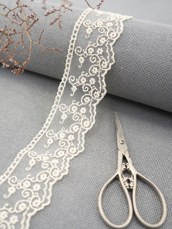 Кружево-вышивка на тюле, 42 мм, цвет бежевый, 100% полиэстер, 3,5 м. Арт T-2443.371