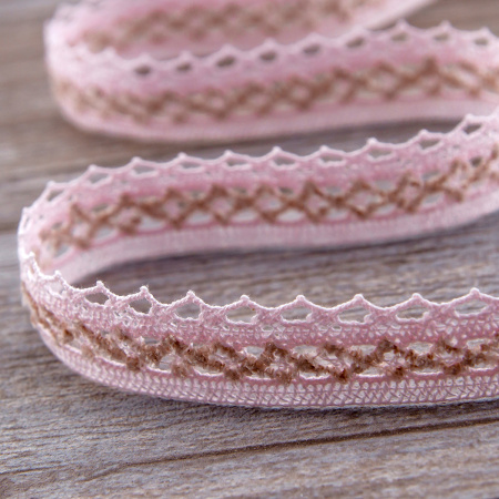 Мерсеризованное хлопковое кружево, 20 мм, цвет бледно-розовый. Арт 1889/X1