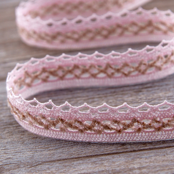Мерсеризованное хлопковое кружево, 20 мм, цвет бледно-розовый. Арт 1889/X1