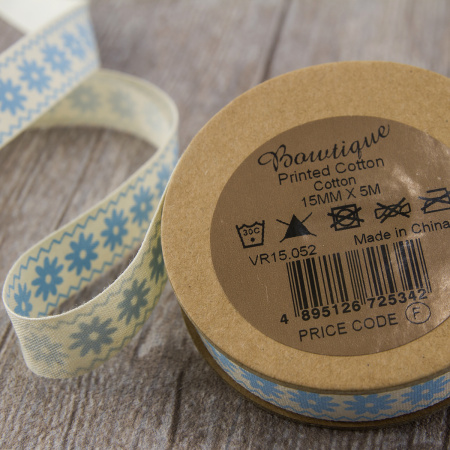 Лента хлопковая на картонной мини- катушке "Цветы и зиг-заги". Арт VR15.052