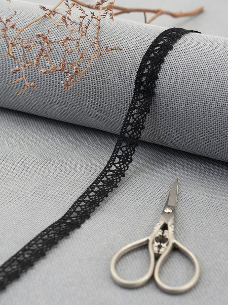 Кружево плетеное, 10 мм, цвет черный, 100% хлопок, 5 м. Арт K-5001-13