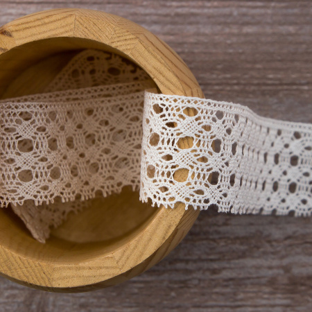 Мерсеризованное хлопковое кружево, 35 мм, белый. Арт 2129/01
