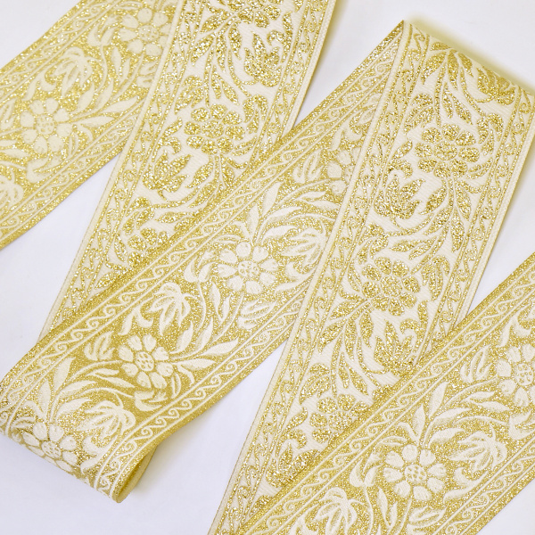 Лента жаккардовая с люрексом SAFISA, 50 мм, 15 м, цвет 101. Арт 9251-50мм-101