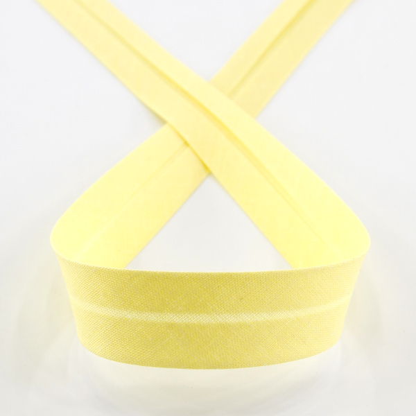 Косая бейка хлопок/полиэстер 20 мм, 25 м, цвет 09, светло-желтый. Арт 6120-20мм-09            