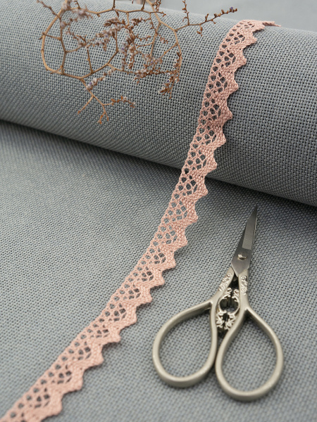 Кружево плетеное, 12 мм, цвет бледно-розовый, 100% хлопок, 5 м. Арт K-5004-87