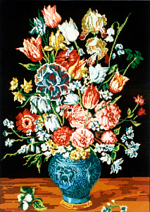 Канва жесткая с рисунком "Букет в синей вазе"