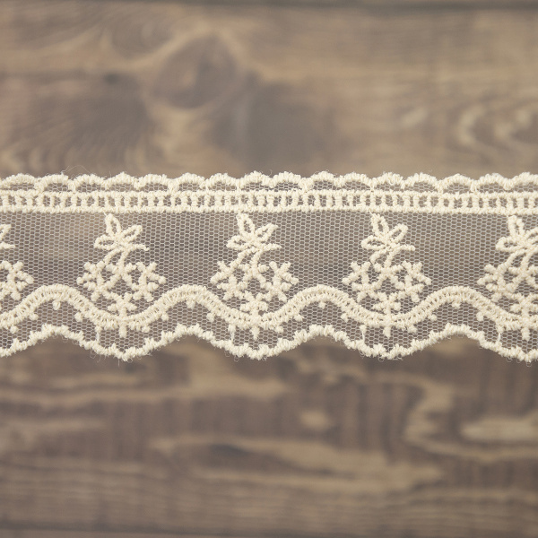 Кружево-вышивка на тюле, 23 мм, цвет бежевый, 100% полиэстер, 4,5 м. Арт T-3011.371