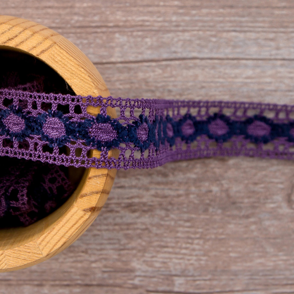 Мерсеризованное хлопковое кружево, 20 мм, цвет темно-сиреневый. Арт 3682/CN