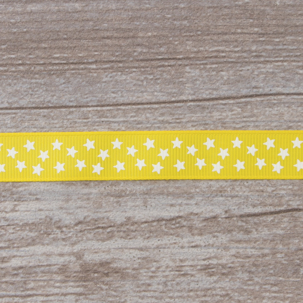 Лента репсовая SAFISA рисунок "звездочки", 15 мм, 15 м, цвет 32, желтый. Арт 35120-15мм-32