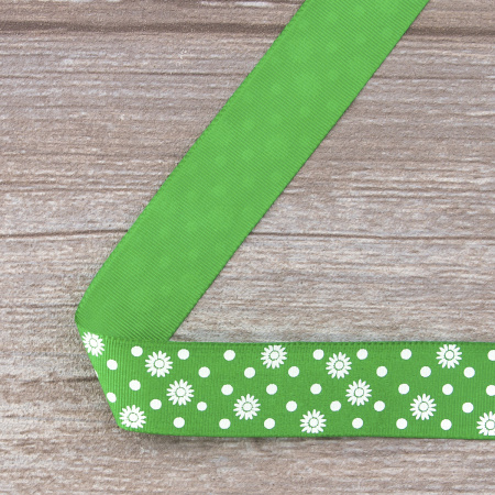 Лента репсовая SAFISA с напечатаным рисунком, 25 мм, 15 м, цвет 62, Майская зелень. Арт 25313-25мм-62