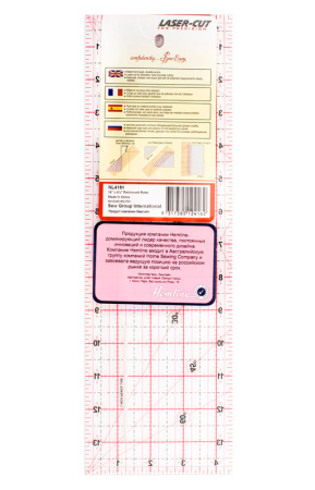 Линейка для пэчворка с градицей в дюймах с прорезью, 14" x 4 1/2". Арт NL4181                  