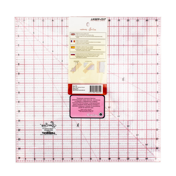 Линейка для пэчворка с градицей в дюймах, квадрат 15 1/2". Арт NL4179                  