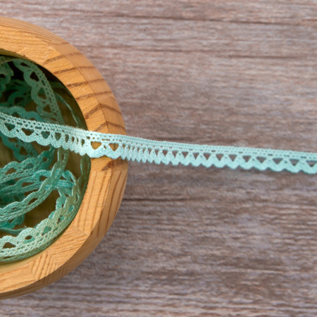 Мерсеризованное хлопковое кружево, 7 мм, цвет мятный. Арт 3174/82
