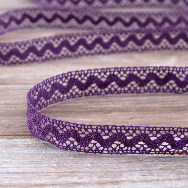 Мерсеризованное хлопковое кружево, 16 мм, цвет темно-лавандовый. Арт 2066/46