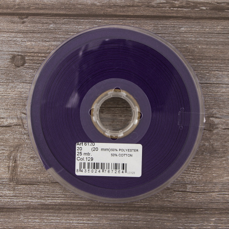 Косая бейка хлопок/полиэстер 20 мм, 25 м, цвет 129, фиолетовый. Арт 6120-20мм-129           