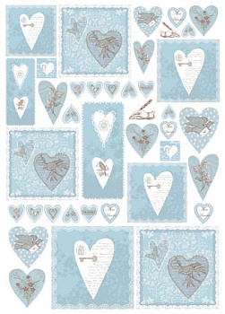 Карта для декупажа "Голубые сердечки". Арт DFG370                  