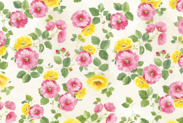 Бумага упаковочная "Розовые и желтые цветы", рисовая, 48 х 33 см. Арт DFS206                  
